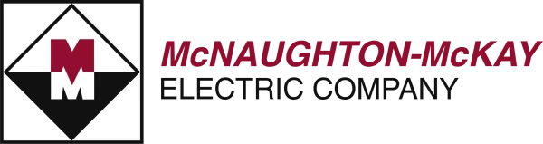 McNaughton-McKay Electric Company logo featuring a diamond-shaped emblem with two stacked letter M’s.