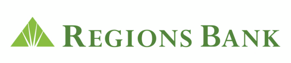 Regions Bank logo featuring a green stylized triangle icon next to the company name.