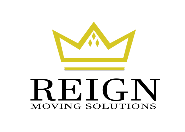 Logo for Reign Moving Solutions featuring a yellow crown icon above the text.