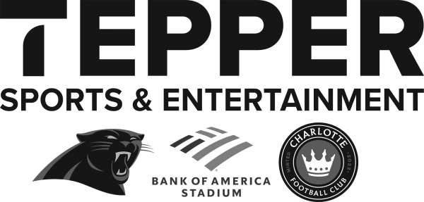 Tepper Sports & Entertainment logo with icons for the Carolina Panthers, Bank of America Stadium, and Charlotte Football Club.